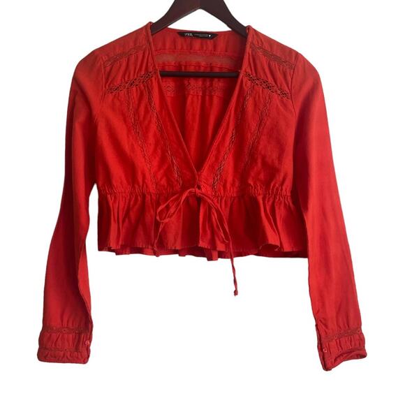 Zara Women Cropped Top M Orange Crochet Inlet Boho‎ Cottage Y2K Hippie Retro - Picture 1 of 15